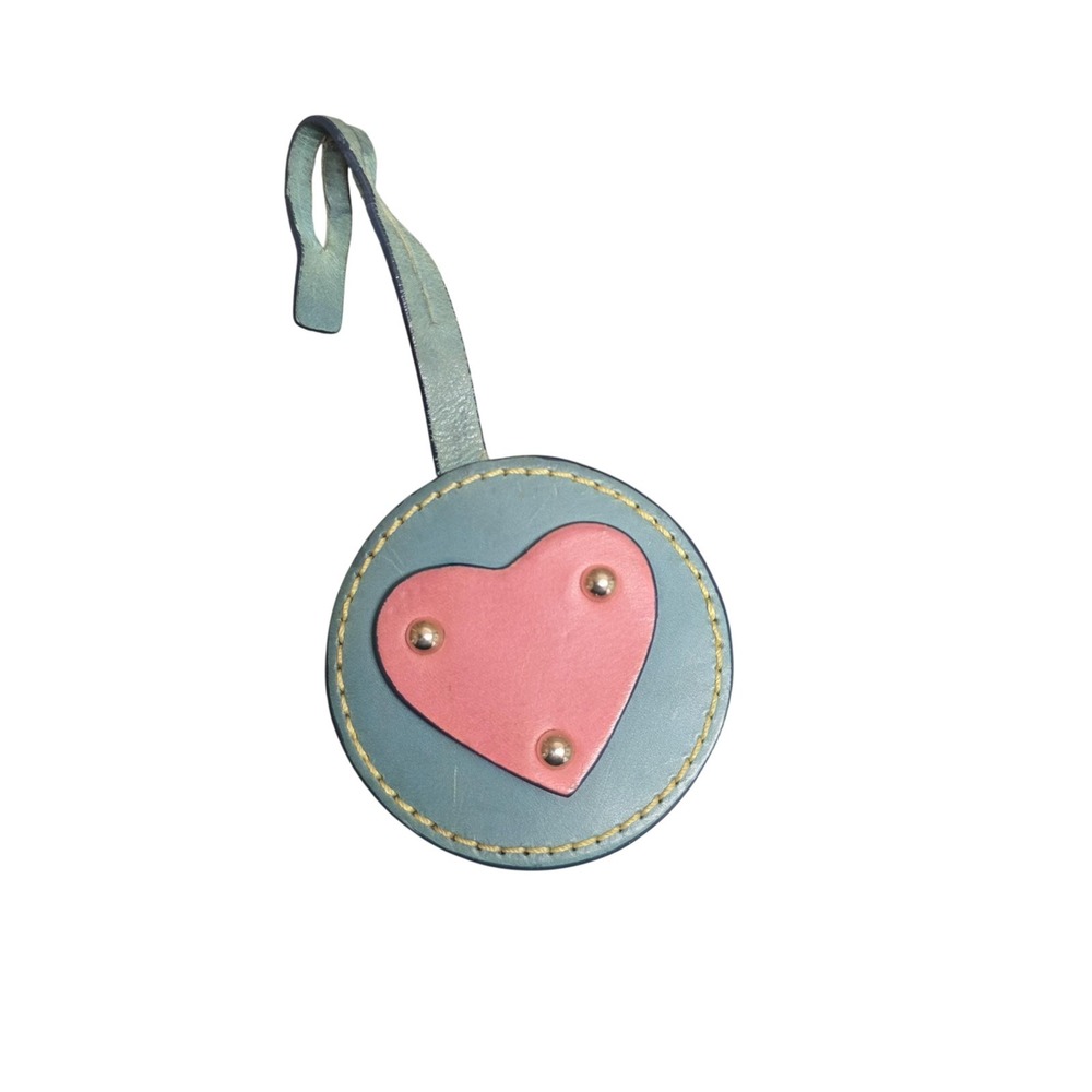 VTG Rare Dooney & Burke Purse Hang Tag‎ Leather Teal Pink Heart Strap Charm